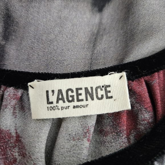 L'AGENCE Blouse Silk Black Tie Dye Short Sleeve Keyhole Back Top Shirt - Picture 5 of 8